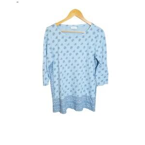 J. Jill Womens Stretch Modal Cotton Blue Floral Print Top Size Medium